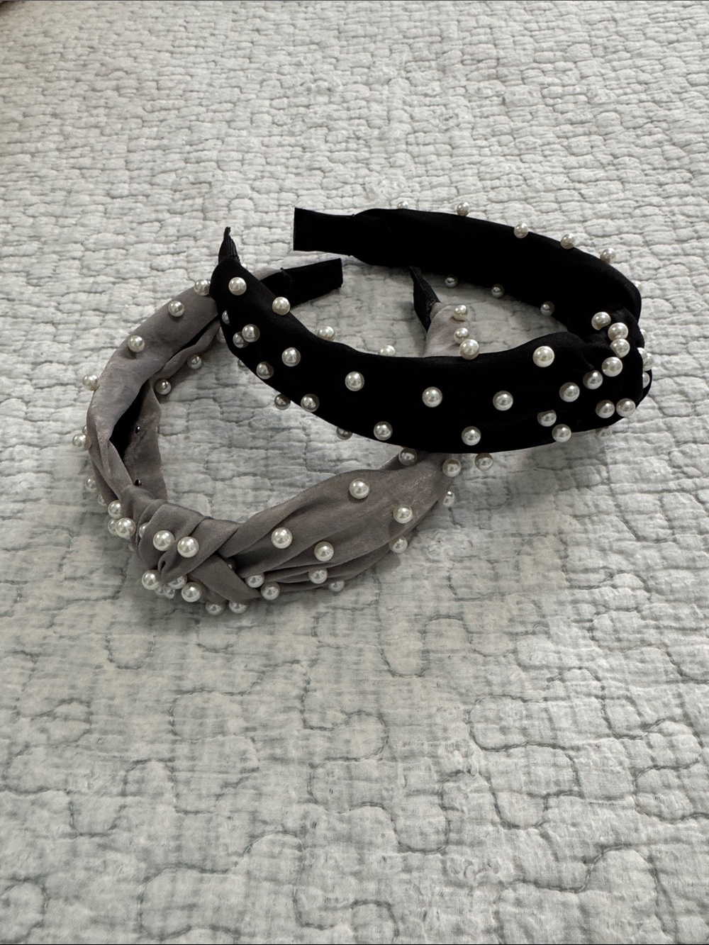 Pearl-Embellished Black and Gray Headbands - Women Accessories